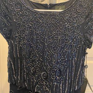 Adrianna Papell Short-Sleeved Beaded Gown, Size 4 Petite